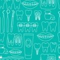 Seamless pattern dental treatment of healthy and sick teeth jaw dental tools graphic white color vector illustration. Royalty Free Stock Photo